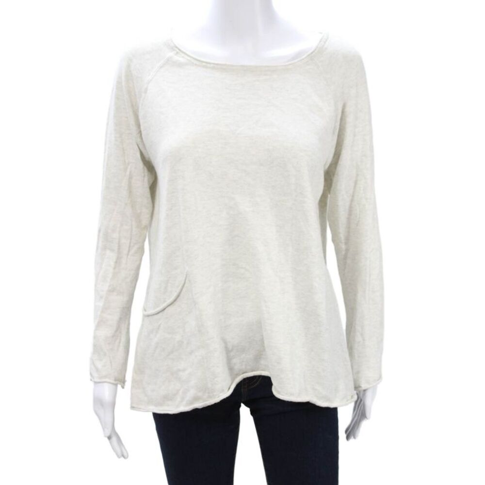 Margaret OLeary Women Basic Beige Cotton Round Neck Sweater Long Sleeve Size M